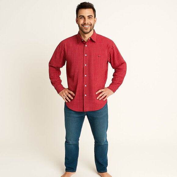 Ecko Unlimited Red Plaid Woven Cotton Men's Long Slv Button Up Shirt XL Y2K - Picture 2 of 7